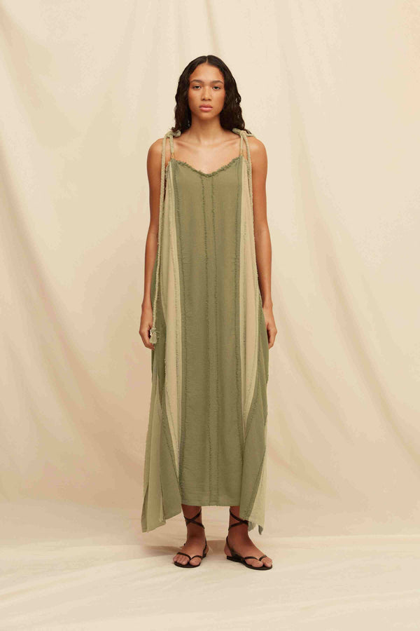 caravana AKBAL LINES DRESS - OLIVE / SEPIA