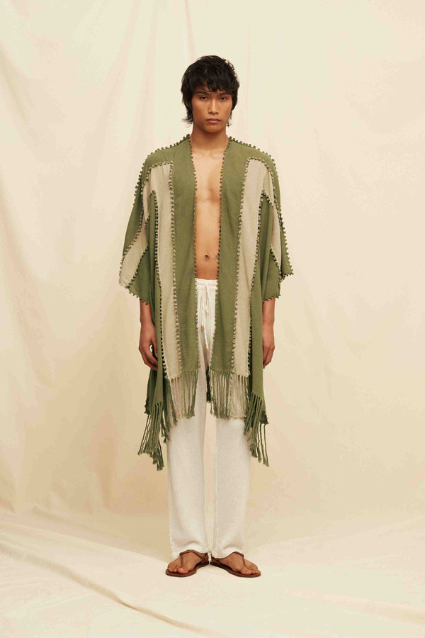 Caravana YALCHEN KNOTS LINES CAPE - OLIVE / SEPIA