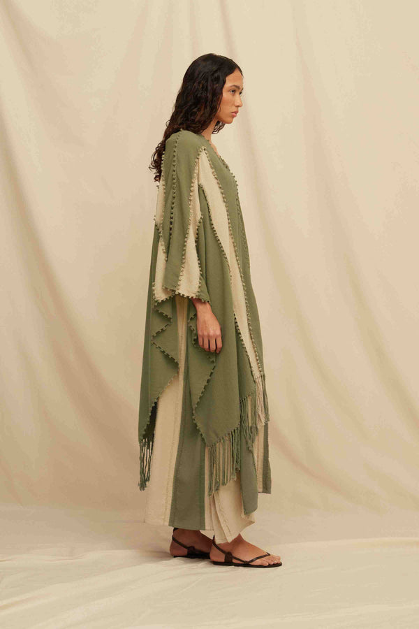 Caravana YALCHEN KNOTS LINES CAPE - OLIVE / SEPIA