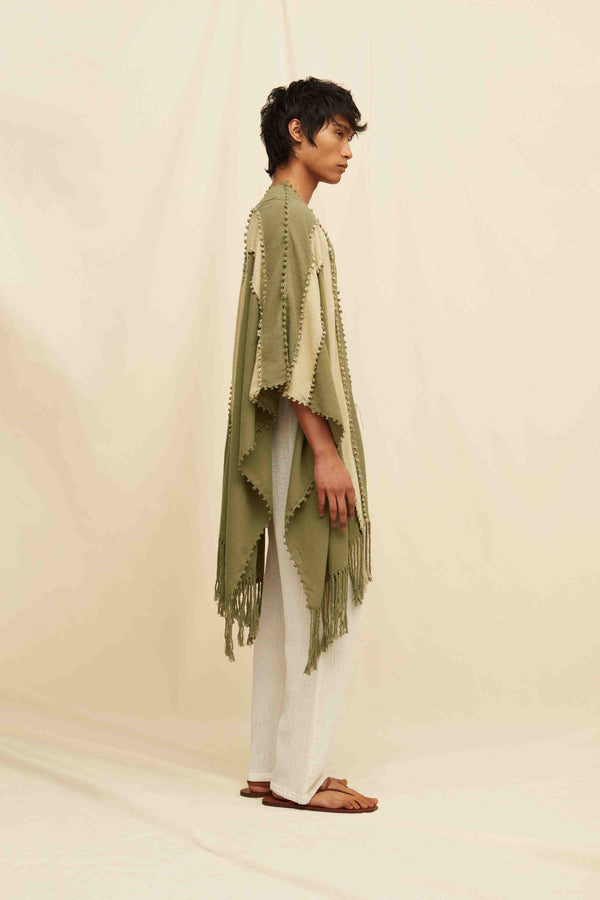 Caravana YALCHEN KNOTS LINES CAPE - OLIVE / SEPIA