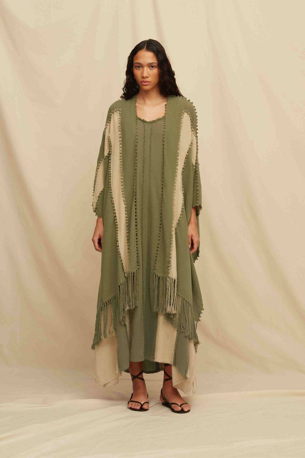 caravana YALCHEN KNOTS LINES CAPE - OLIVE / SEPIA