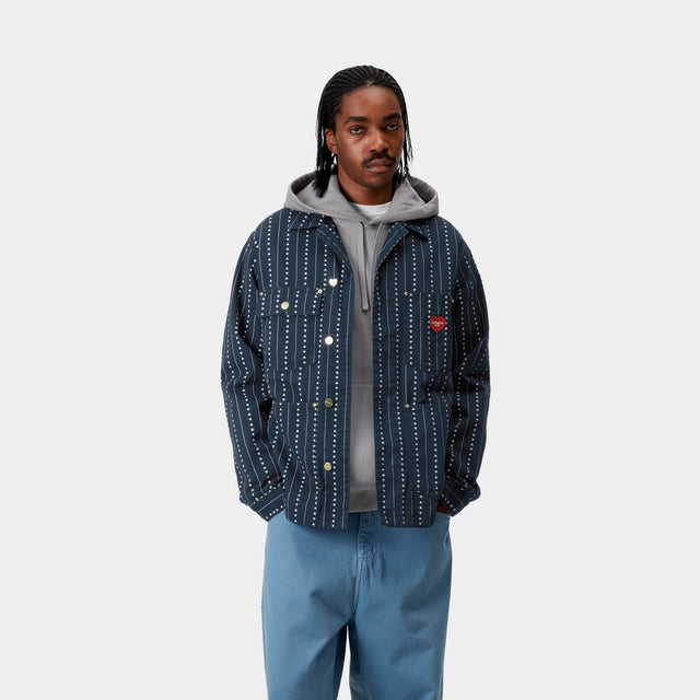 Carhartt Work In Progress Carhartt WIP Drewe Chore Coat | Ink / Natural Heart C Pinstripe