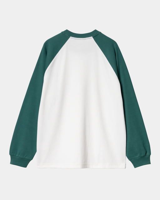 Carhartt Work In Progress Carhartt WIP Flaming Ducks Baseball Long Sleeve T-Shirt | White / Rainforest