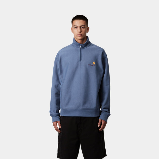 Carhartt Work In Progress Carhartt WIP Half Zip American Script Sweatshirt | Blue Iris