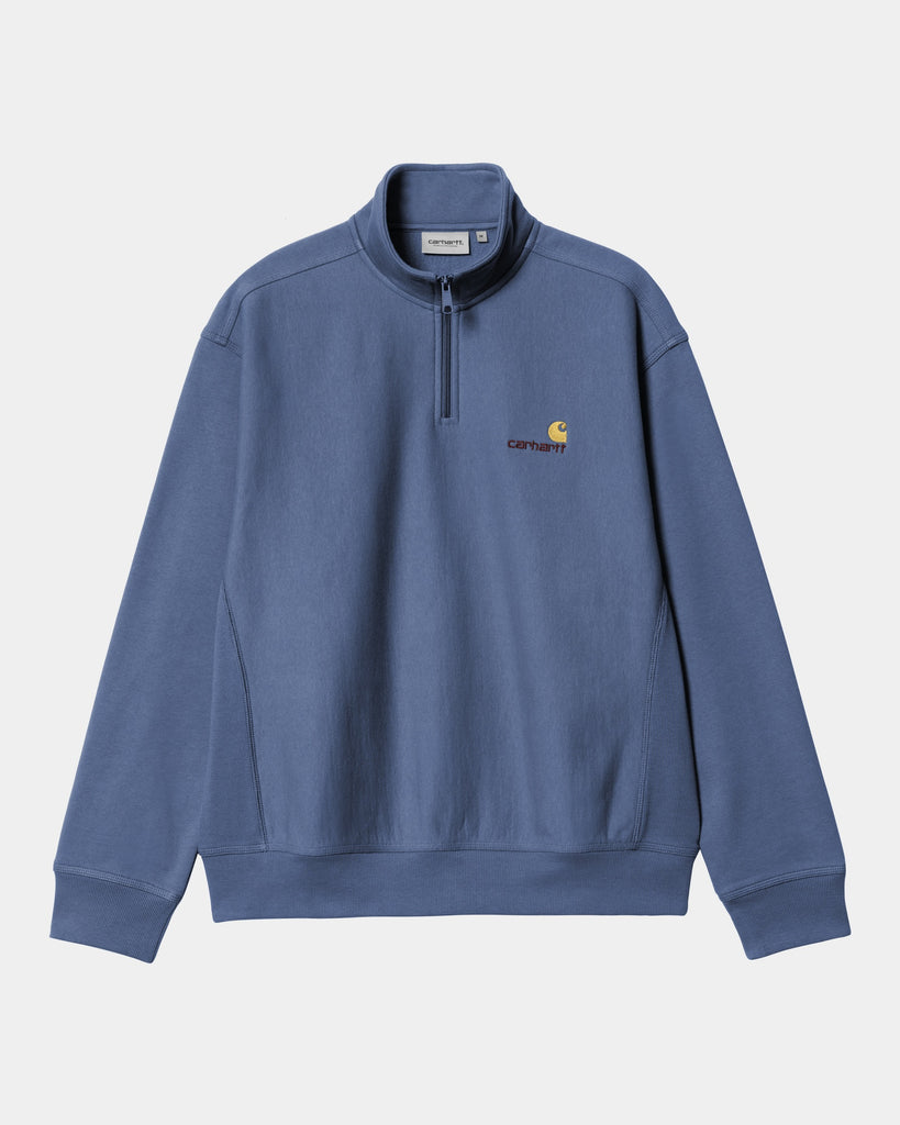 carhartt work in progress Carhartt WIP Half Zip American Script Sweatshirt | Blue Iris