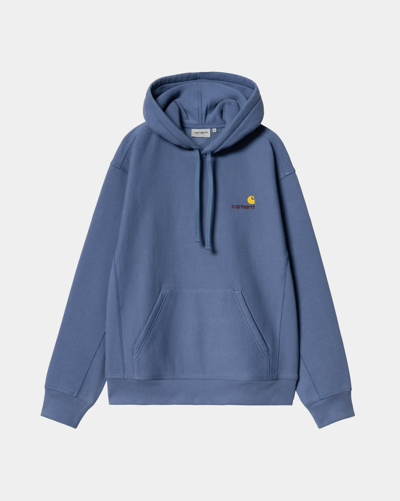 carhartt work in progress Carhartt WIP Hooded American Script Sweatshirt | Blue Iris