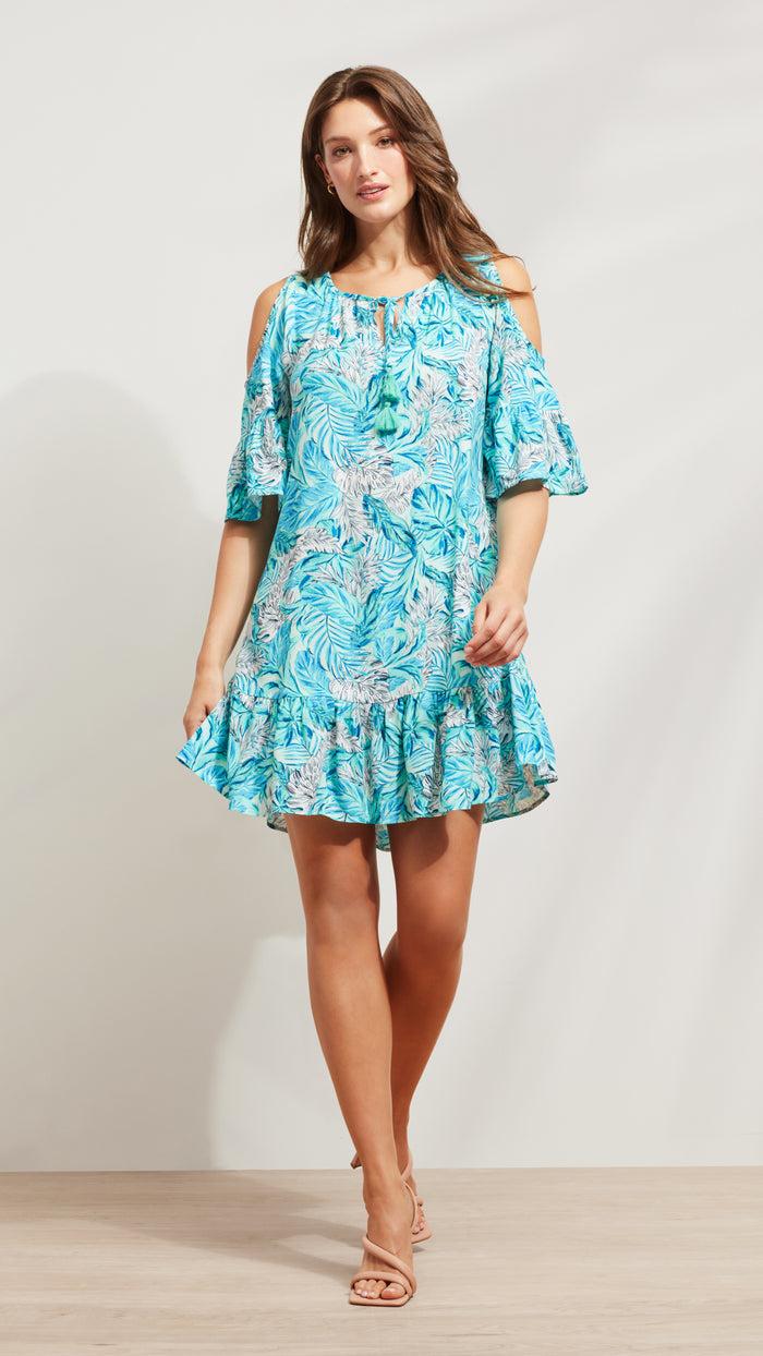 Caribbean Joe Cold Shoulder Flounce Dress