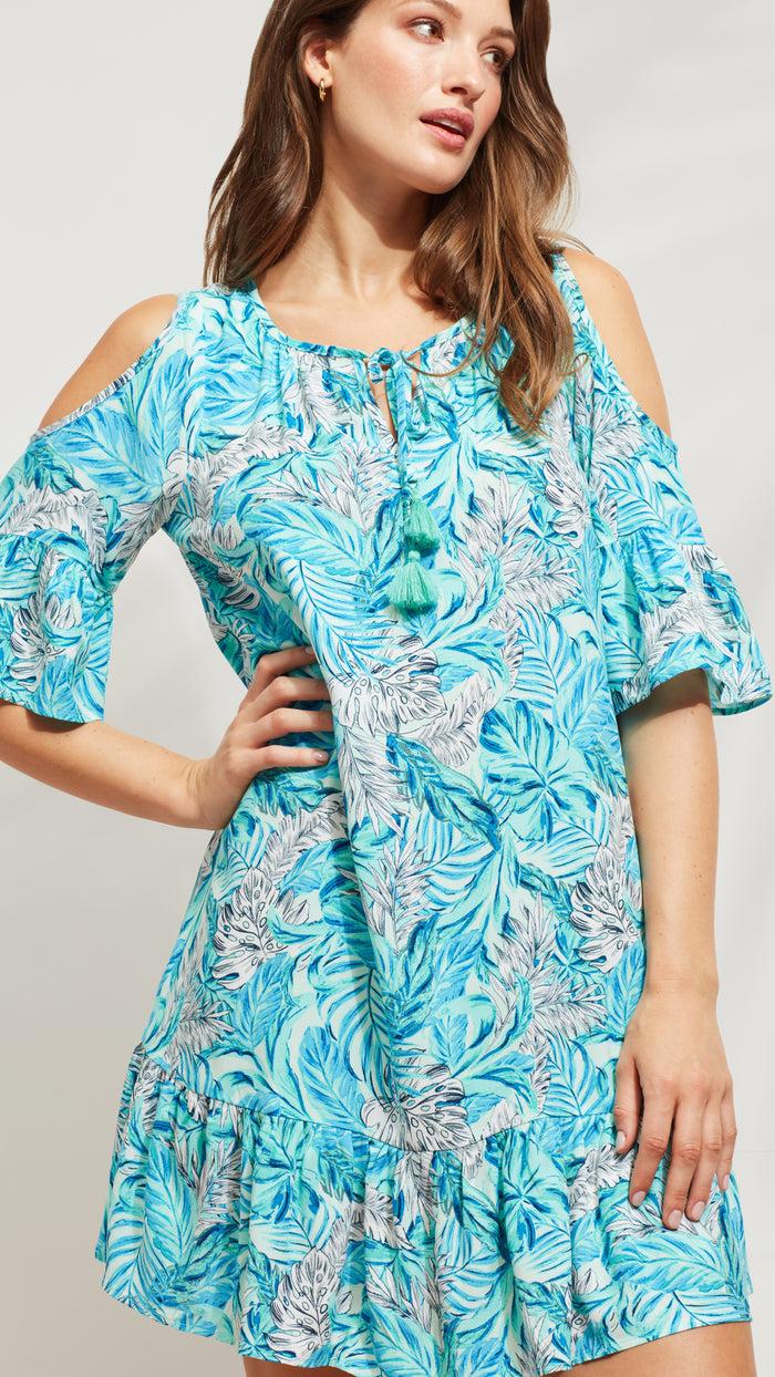 Caribbean Joe Cold Shoulder Flounce Dress