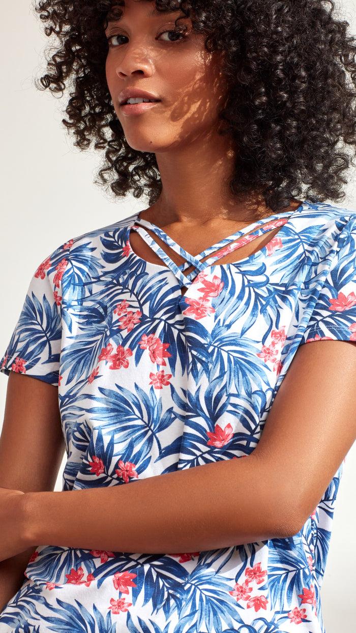 Caribbean Joe Criss Cross Printed Tee