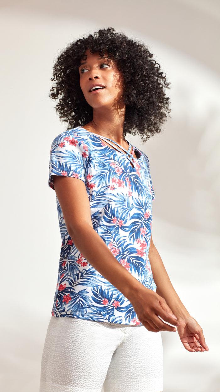 Caribbean Joe Criss Cross Printed Tee