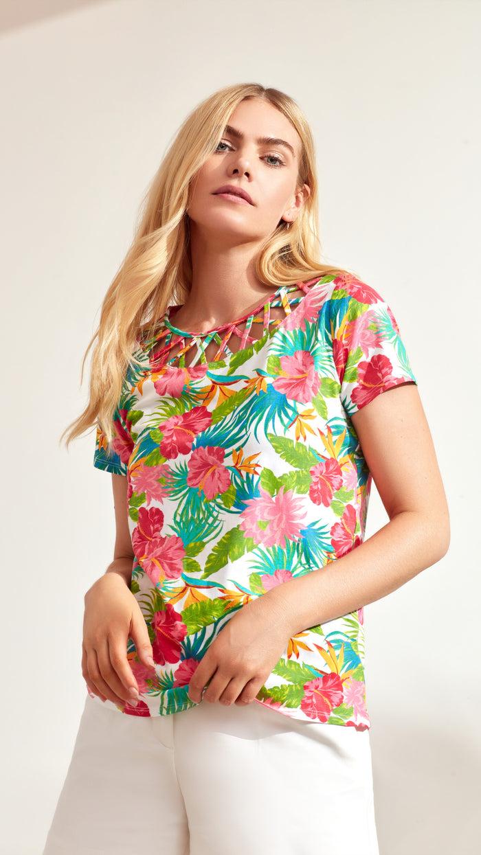 Caribbean Joe Lattice Neckline Top