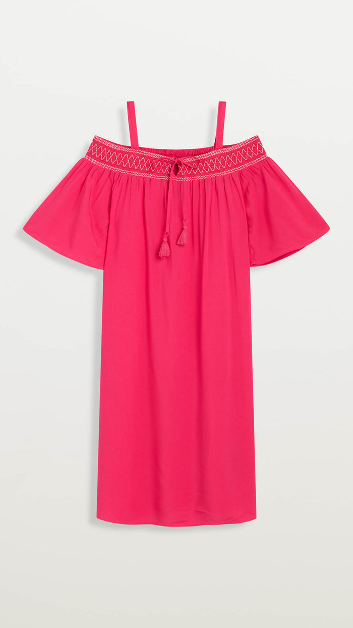Caribbean Joe OFF-THE-SHOULDER TIE-NECK DRESS