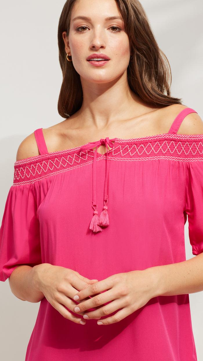 Caribbean Joe OFF-THE-SHOULDER TIE-NECK DRESS