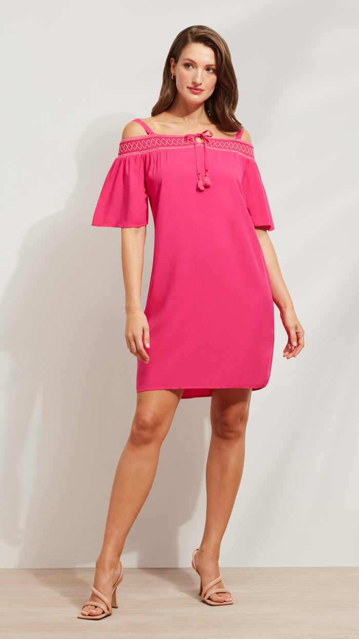 Caribbean Joe OFF-THE-SHOULDER TIE-NECK DRESS