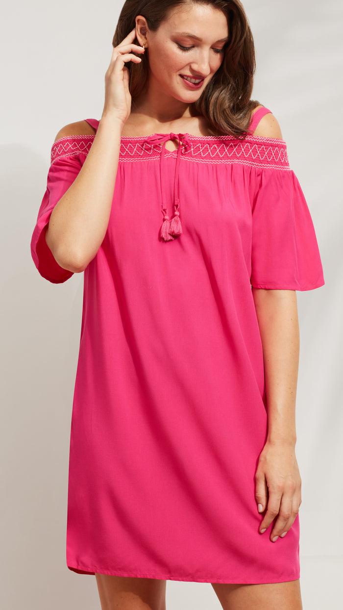 caribbean joe OFF-THE-SHOULDER TIE-NECK DRESS