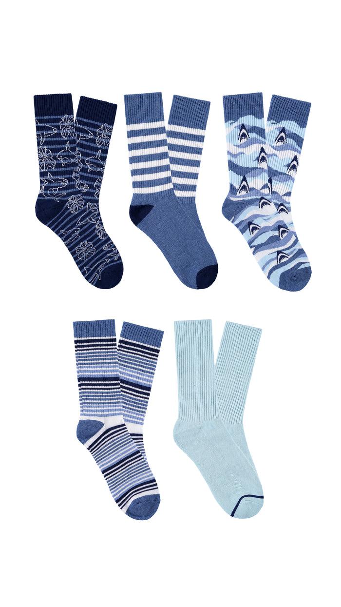 caribbean joe Sharks 5-Pack Crew Socks