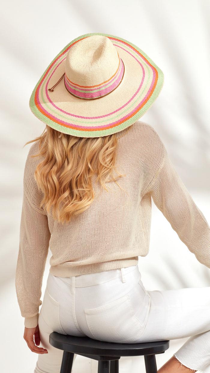 Caribbean Joe Striped Detail Wide Brim Hat