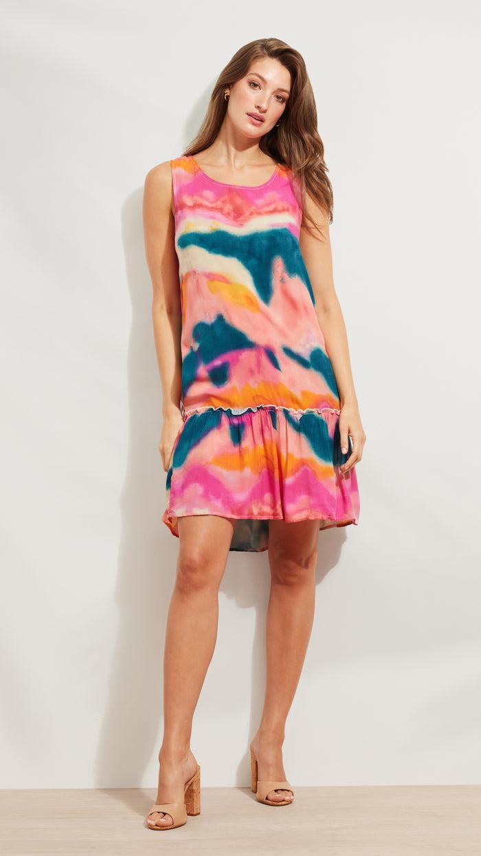 Caribbean Joe WATERCOLORS RUFFLE DRESS