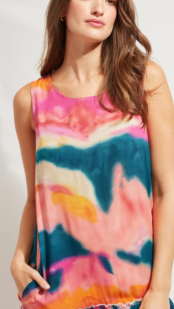 Caribbean Joe WATERCOLORS RUFFLE DRESS