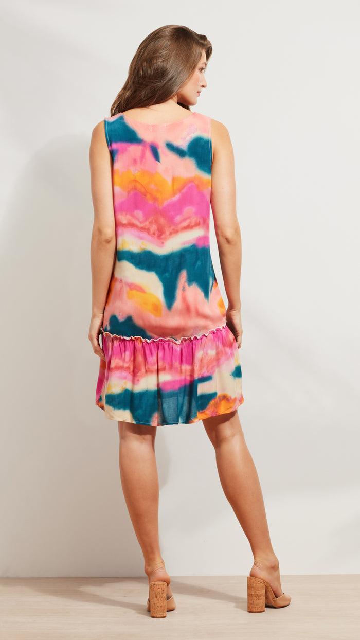 Caribbean Joe WATERCOLORS RUFFLE DRESS