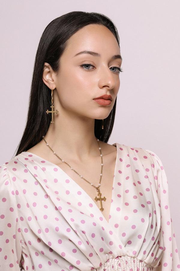 Carisma Blue Crystals Carisma Cross Pendant Earring Set