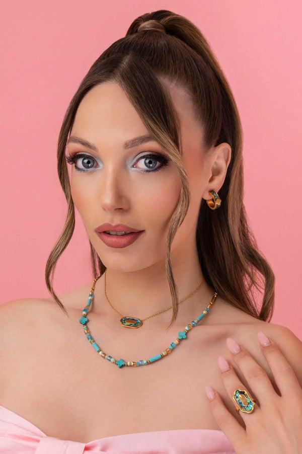 Carisma Blue Lagoon Abalone Petite Hoop Earring Set