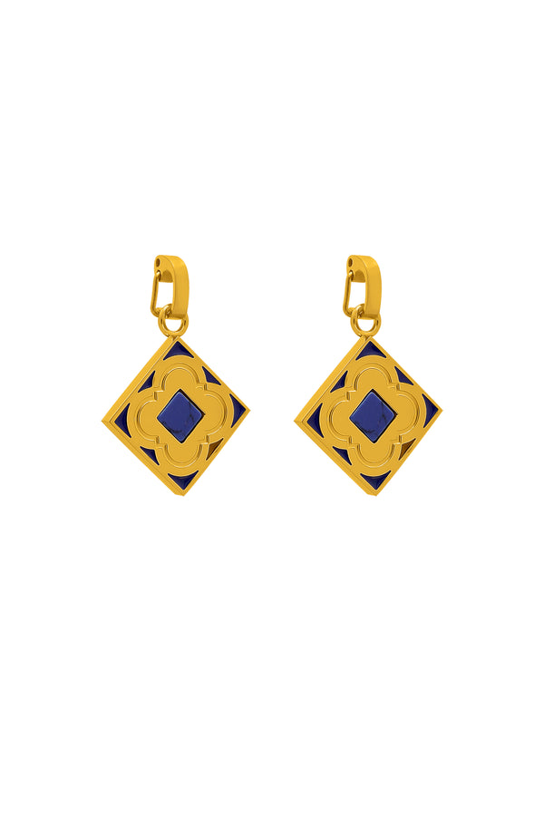 carisma Blue Sapphire Logo Stone Pendant Earring Set