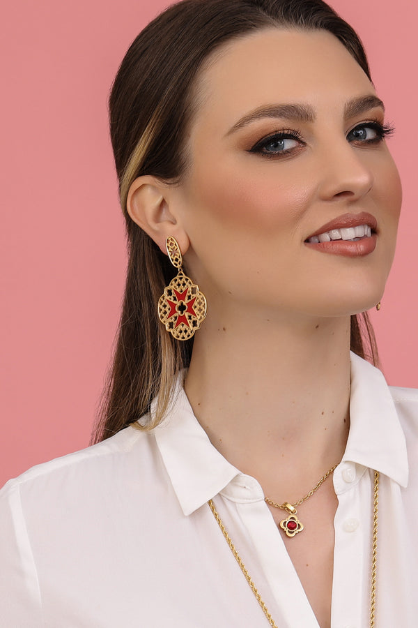 Carisma Bizzilla Red Maltese Cross Earring Set