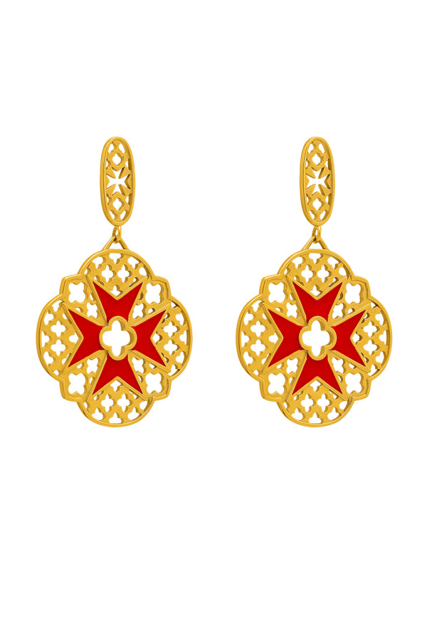 carisma Bizzilla Red Maltese Cross Earring Set