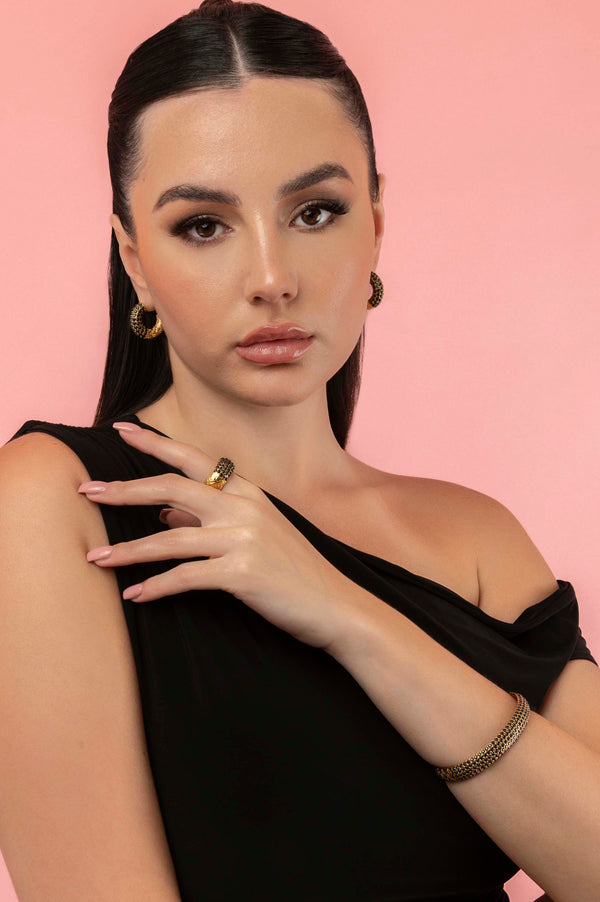 Carisma Black Pavé Patterned Bangle & Ring Gift Set