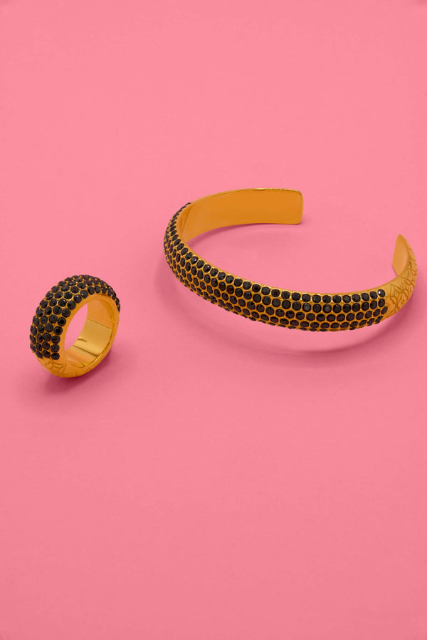 carisma Black Pavé Patterned Bangle & Ring Gift Set