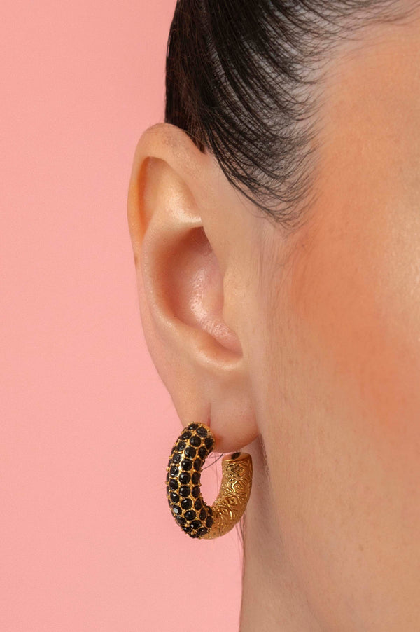 Carisma Black Pavé Patterned Hoop Earring Set