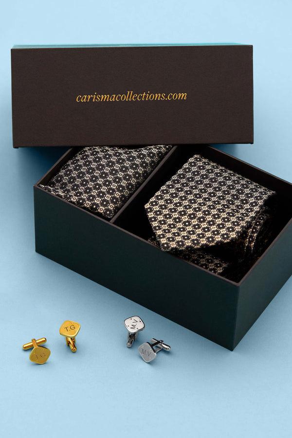 carisma Carisma Black Signature Tie & Pocket Square & Oliver's Cufflink Gift Set