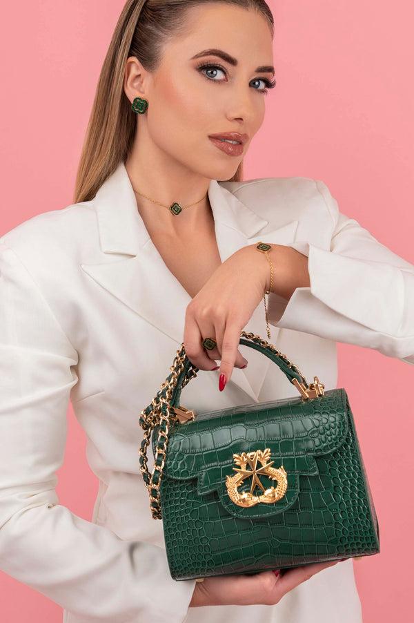Carisma Bridgetina Croc Embossed Emerald Green Bag