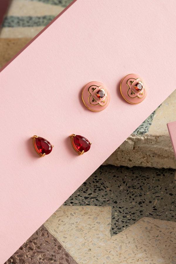 Carisma Carisma Red Stone Stud Earring Set
