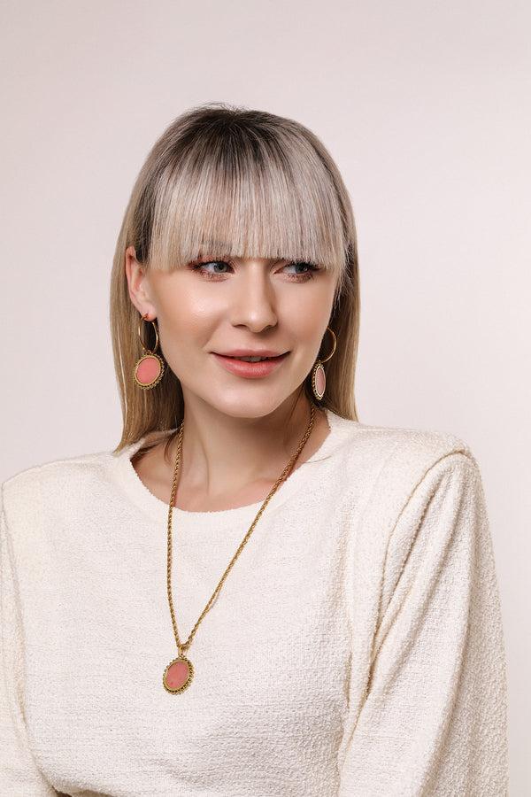 Carisma Coral Stone Pendant Earring Set