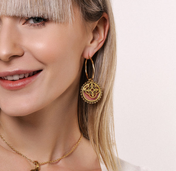 Carisma Coral Stone & Tile Pendant Earring Set