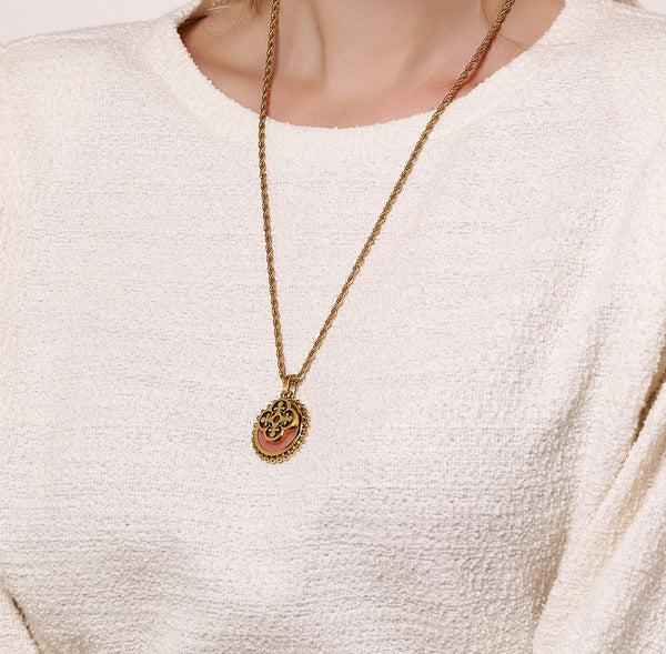 Carisma Coral Stone & Tile Pendant Earring Set