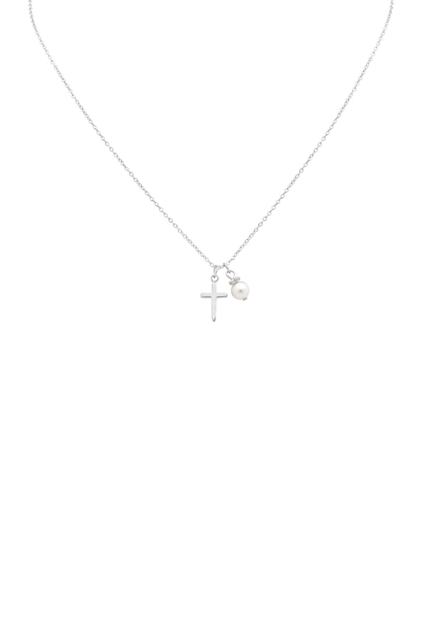 Carisma Cross & Pearl Silver Necklace