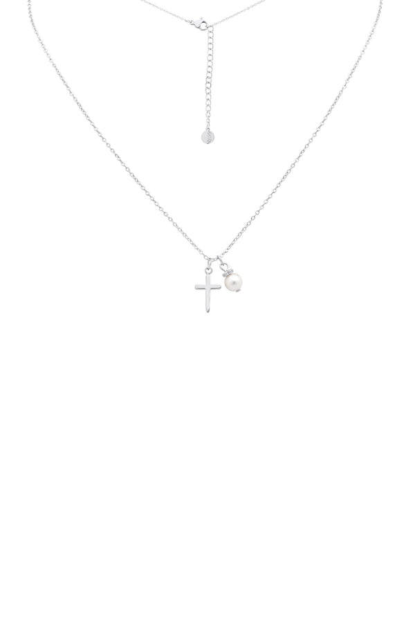 carisma Cross & Pearl Silver Necklace