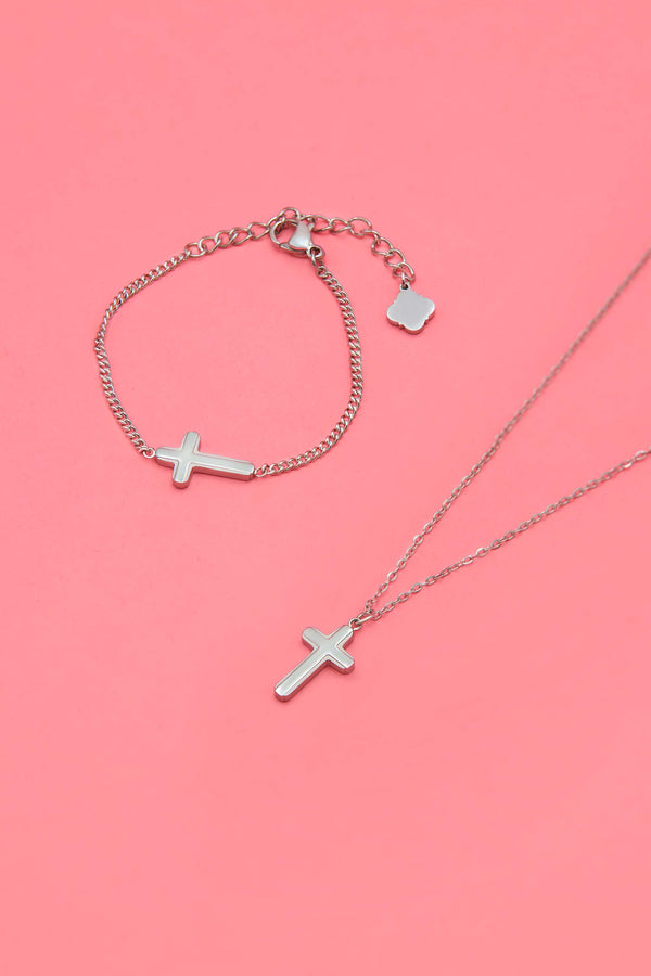 carisma Cross Silver Necklace & Bracelet Gift Set