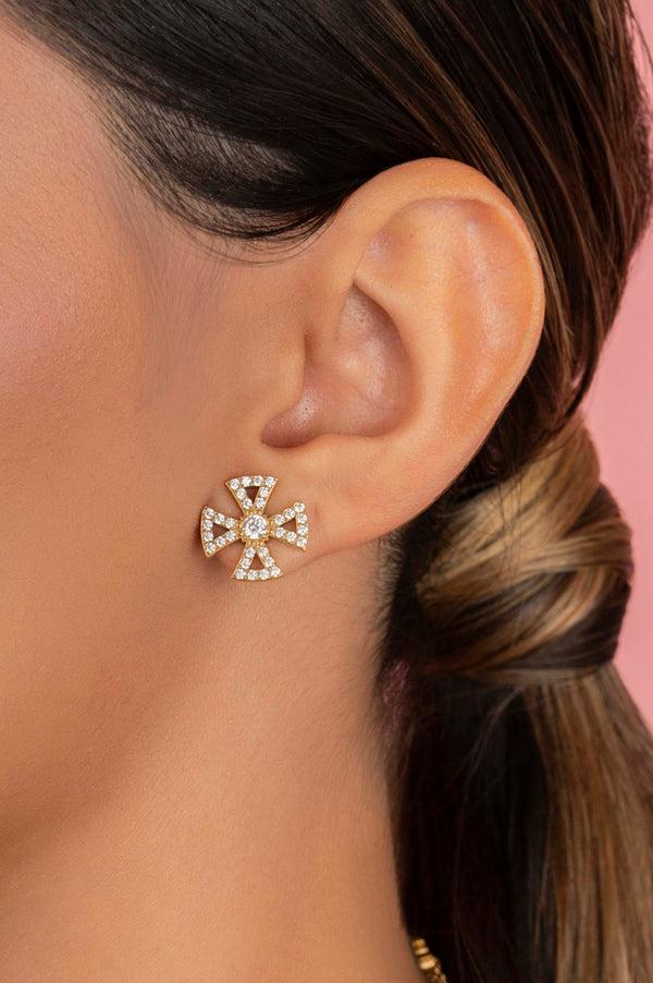 Carisma Crystal Maltese Cross Stud Earring Set