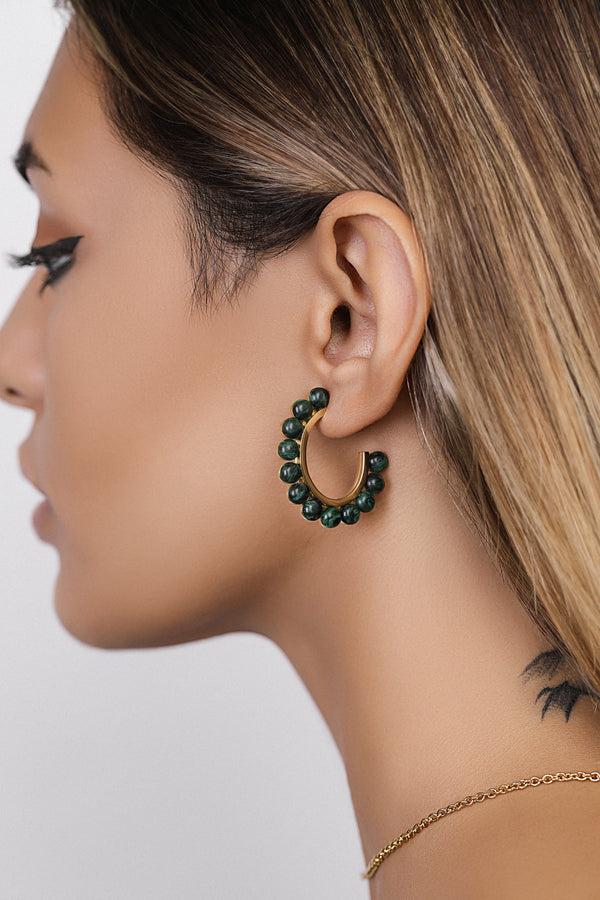 Carisma Dark Forest Green Pearl Hoop Earring Set