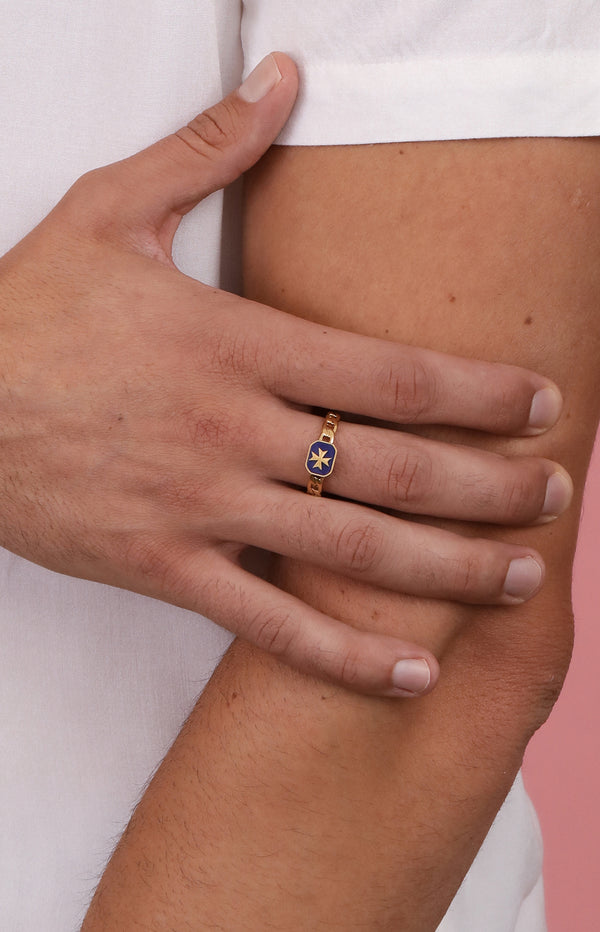 Carisma Deep Blue Maltese Cross Link Ring