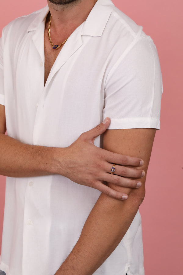 Carisma Deep Blue Maltese Cross Link Ring