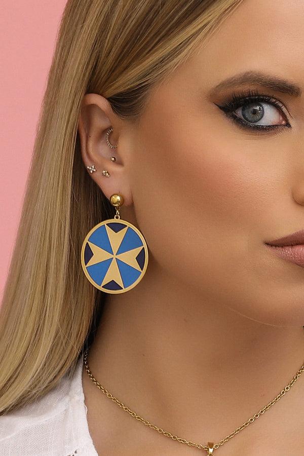 Carisma Deep Blue Maltese Cross Petite Earring Set