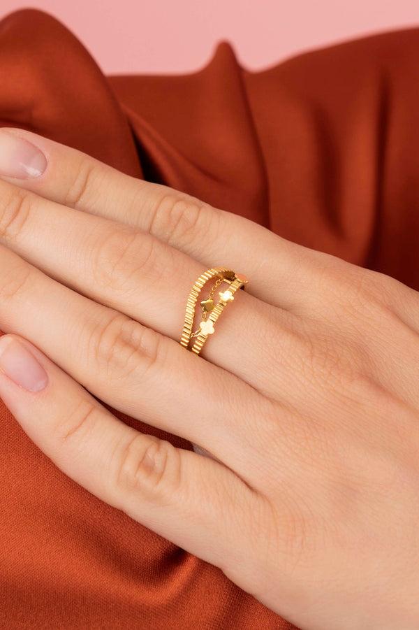 Carisma Double Band And Chain Ring