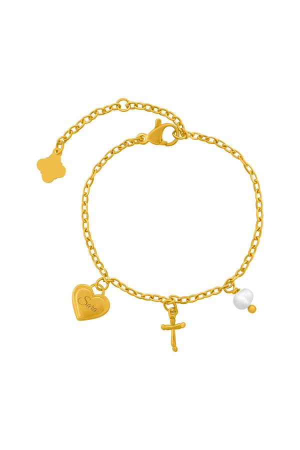 carisma Engravable Gold Heart Charm Bracelet