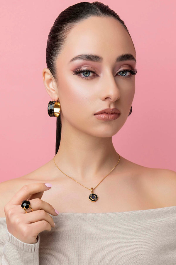 Carisma Faniello's Black Enamel Hoop Earring Set