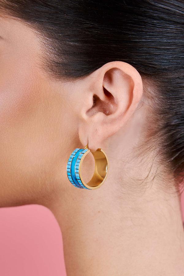 Carisma Faniello Turquoise Marble Hoop Earring Set